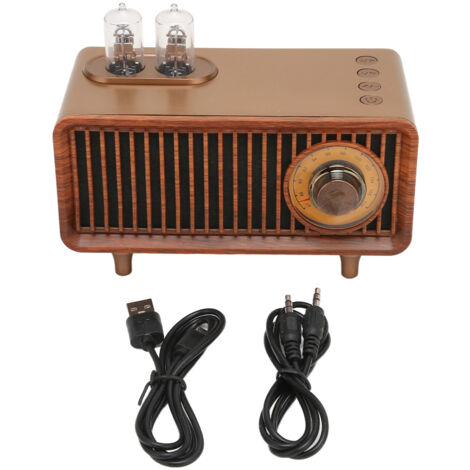 Haut-parleur Vintage Bluetooth avec Radio FM, Lecteur Carte SD/USB, Éclairage LED et Connexion AUX pour PC/Ordinateur Portable - Finition Bois