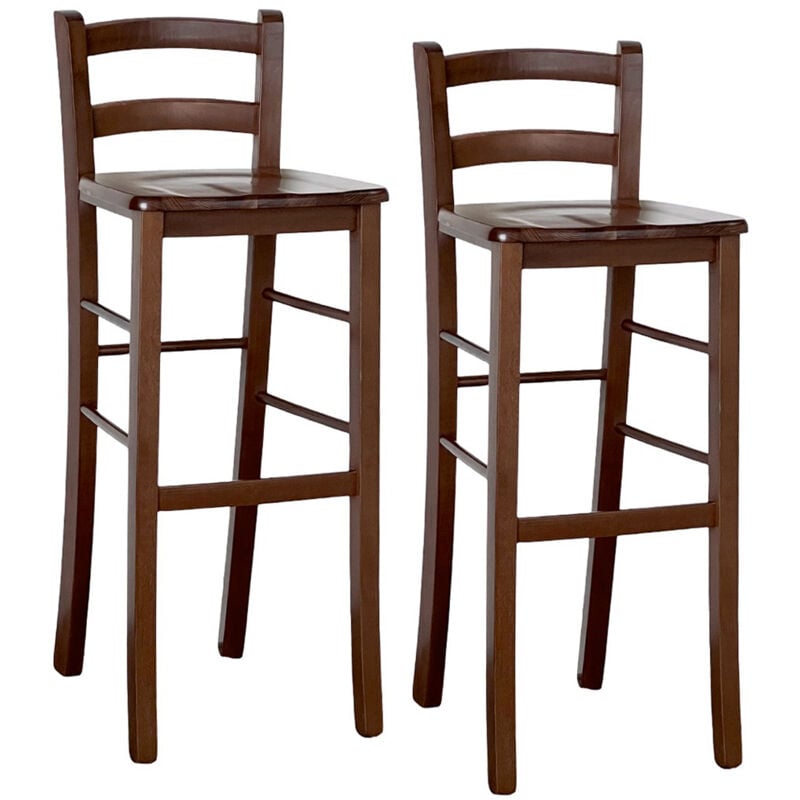 Okaffarefatto - Haut tabouret de bar set de 2 en noyer foncé h80 cm avec assise en bois massif