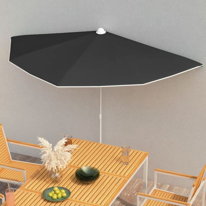 Kalisse - Haute qualité -Demi-parasol de jardin avec mât 180x90 cm Noir - Résistant aux UV23174