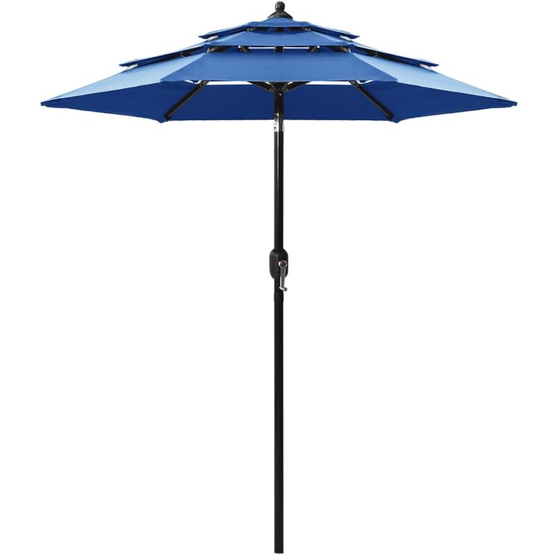Haute qualité -Parasol à 3 niveaux avec mât en aluminium Bleu azuré 2 m - Résistant aux UV21619