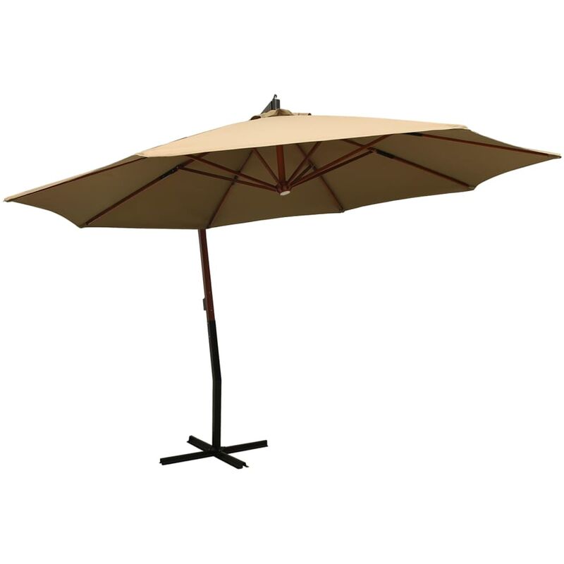 Haute qualité -Parasol suspendu avec mât en bois 350 cm Taupe - Résistant aux UV23340