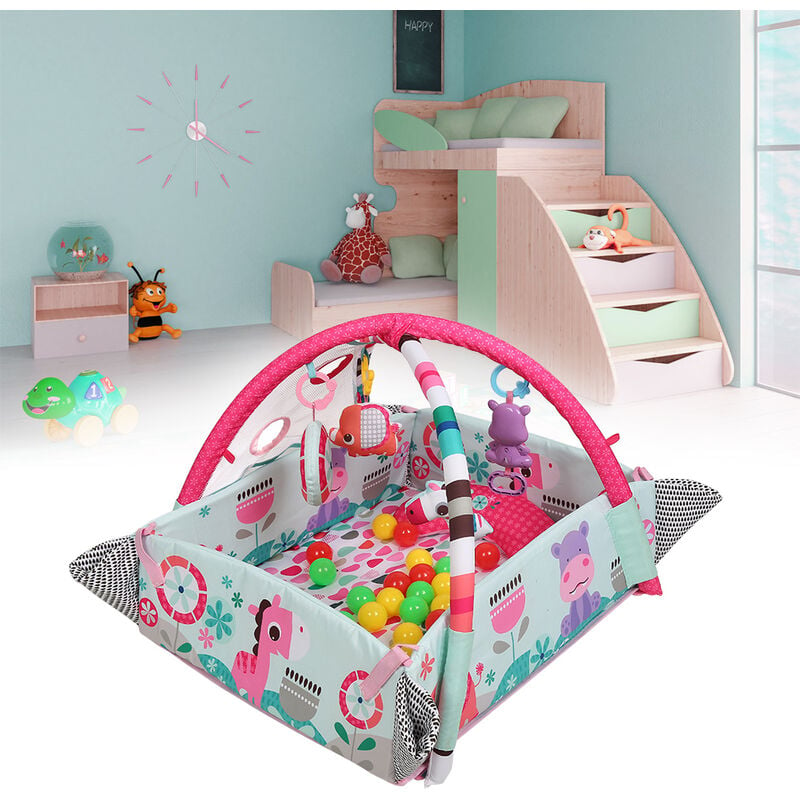 Skecten - Tapis de jeu bébé avec arche de jeu, 5 en 1 tapis d'éveil et parc bébé, jouets éducatifs pour garçons et filles âgés de 0 à 36 mois, rose