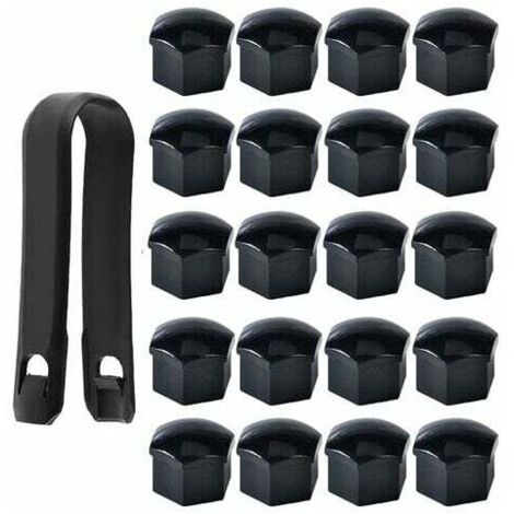 Haute qualité Boulon Ecrou Couvre 17 mm, Capuchons Protection Hexagonal Pour écrous de Roue, avec Outil Demontage (Paquet de 20, Noir)