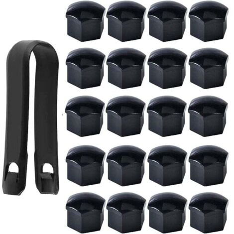 Haute qualité Boulon Ecrou Couvre 17 mm, Capuchons Protection Hexagonal Pour écrous de Roue, avec Outil Demontage (Paquet de 20, Noir)