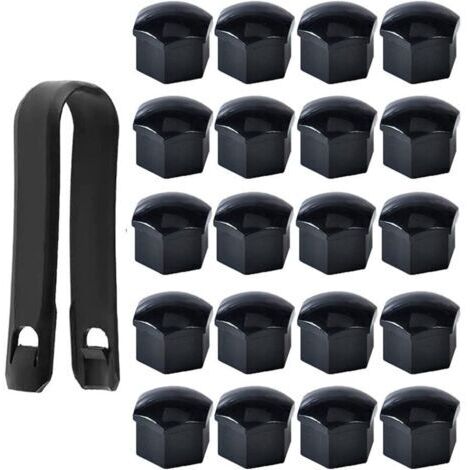 Haute qualité Boulon Ecrou Couvre 17 mm, Capuchons Protection Hexagonal Pour écrous de Roue, avec Outil Demontage (Paquet de 20, Noir)