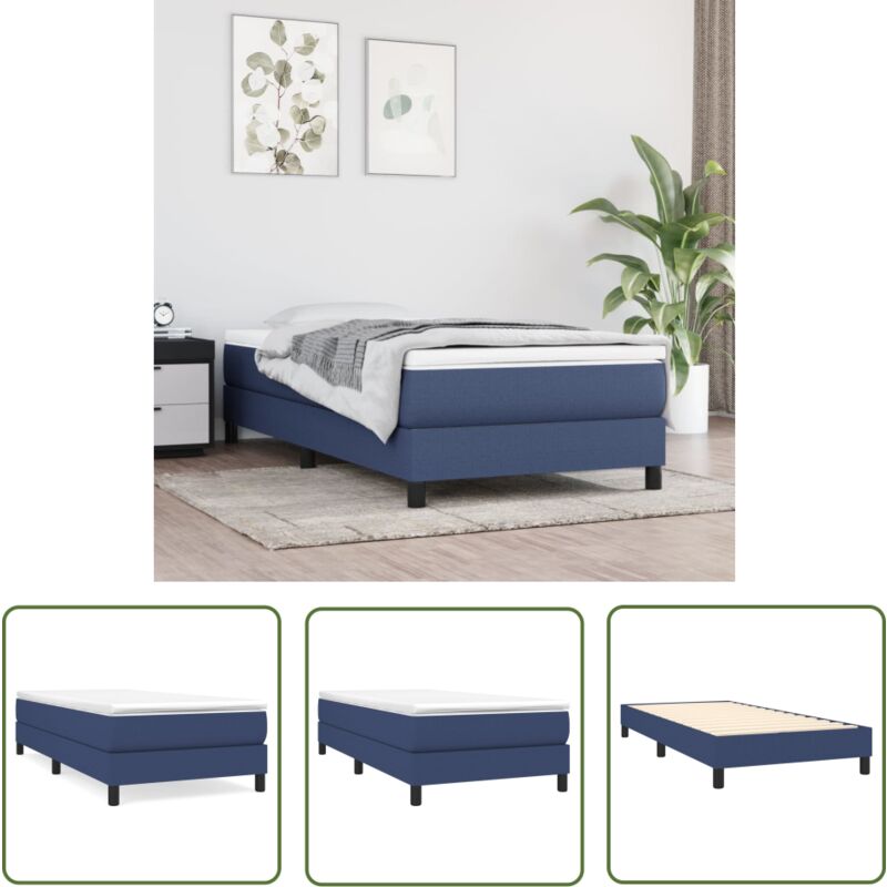 The Living Store Cadre de lit sans matelas bleu 90x190 cm tissu - Cadre De Lit - Lit Simple - Lit Bleu - Lit Tissu - Literie