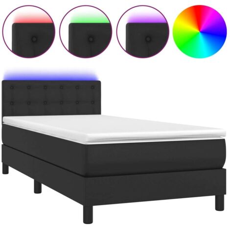 Haute qualité -Sommier tapissier avec matelas et LED Noir 80x200 cm pour Adultes, Adolescents Similicuir - Solide et Confortable5349