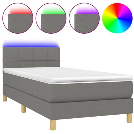 Haute qualité -Sommier tapissier et matelas et LED Gris foncé 100x200 cm pour 1 place / 1 personne Tissu - Solide et Confortable(matelas pas inclus)5234