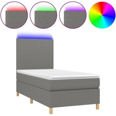 Haute qualité -Sommier tapissier et matelas et LED Gris foncé 100x200 cm pour 1 place / 1 personne Tissu - Solide et Confortable(matelas pas inclus)5582