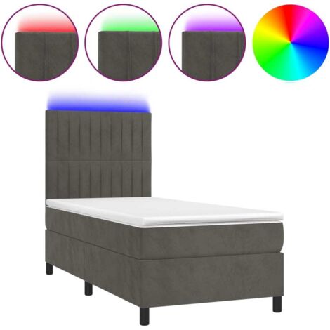 Haute qualité -Sommier tapissier et matelas et LED Gris foncé 90x190cm pour 1 place / 1 personne Velours - Solide et Confortable(matelas pas inclus)5789