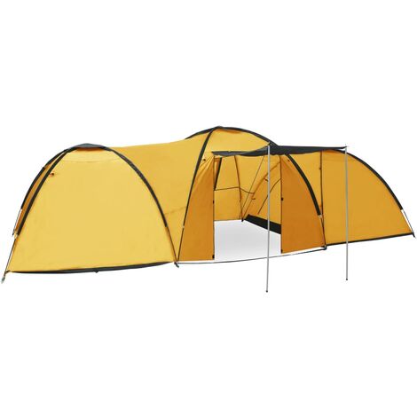Haute qualité -Tente igloo de camping 650x240x190 cm 8 personnes Jaune25213