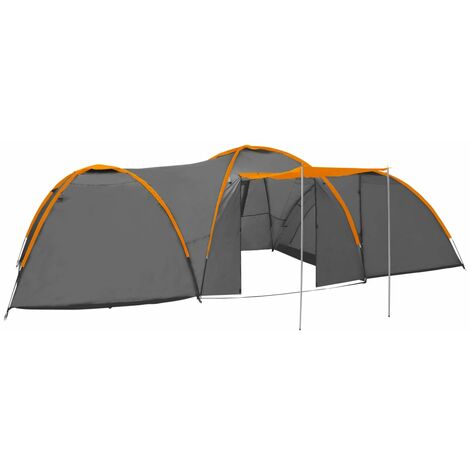 Haute qualité -Tente igloo de camping 650x240x190cm 8 personnes Gris et orange24791