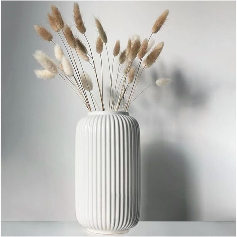 Hauteur 20 cm Vase Côtelé en Ceramique Blanc pour Pampa, Vases Decoratif pour Centre de Table Decoration