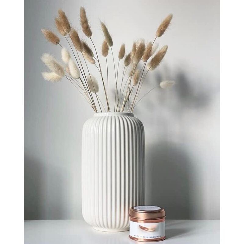 Hauteur 20 cm Vase Côtelé en Ceramique Blanc pour Pampa, Vases Decoratif pour Centre de Table Decoration