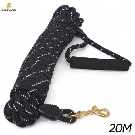 HautStore Longe pour Chien 20m, Long Laisse Chien Corde avec Poignée Rembourrée pour Chiens de Petites à Grandes Taille, Noir