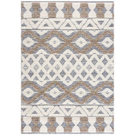 HAVA - Tapis à poils longs et relief beige et crème