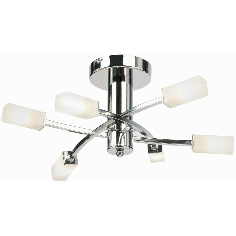 Havana - 6 Light Semi Flush Multi Arm Ceiling Light Chrome, Acid Etched Glass, G9 - Endon