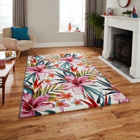 THINK RUGS Havana Think 9574 Multi 120cm x 170cm Rectangle - Ivory and Multicoloured and Pink