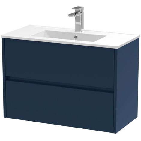 Havana Wall Hung 2-Drawer Vanity Unit with Basin 2 800mm Wide - Midnight Blue