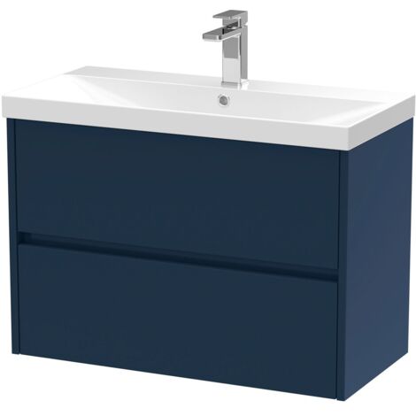 Havana Wall Hung 2-Drawer Vanity Unit with Basin 3 800mm Wide - Midnight Blue