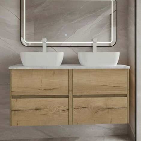 Havana Wall Hung 4-Drawer Vanity Unit with Bellato Grey Worktop 1200mm Wide - Autumn Oak