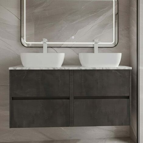 Havana Wall Hung 4-Drawer Vanity Unit with Carrera Marble Worktop 1200mm Wide - Metallic Slate