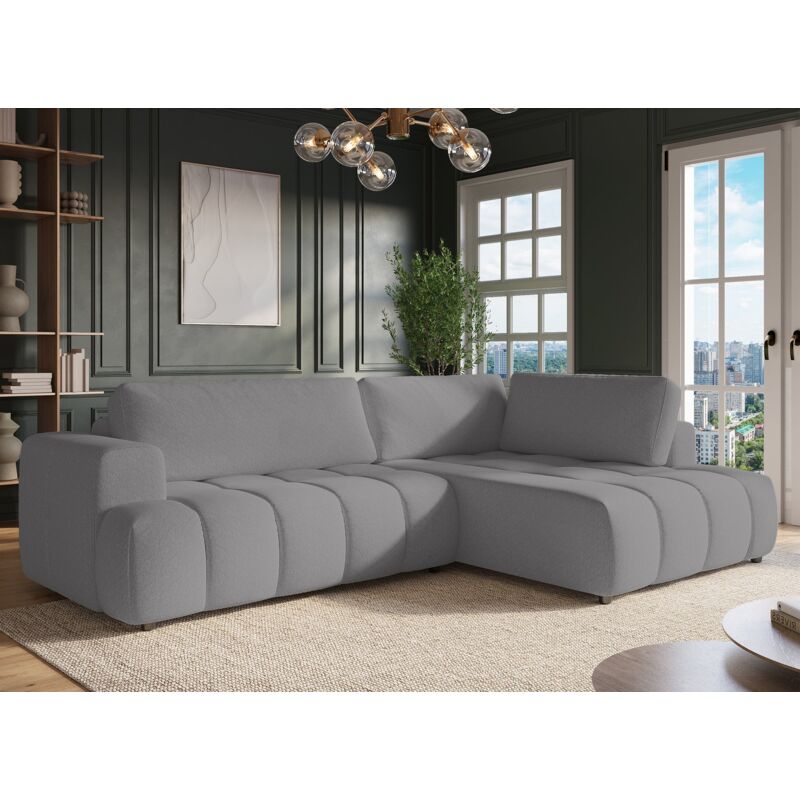 HAVEN - Canapé d'angle convertible avec coffre en tissu gris HAVEN - Angle droit