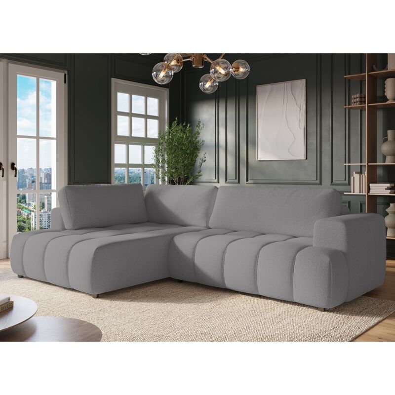 Deco In Paris - haven - Canapé d'angle convertible avec coffre en tissu gris haven - Angle gauche