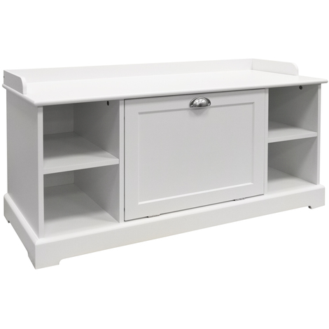 HAVEN - Wooden Hallway 8 Pair Shoe Storage Cupboard / Bench - White