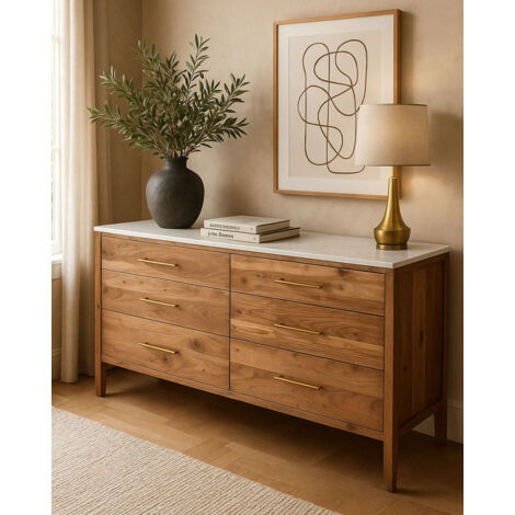Havena - Commode en bois massif et marbre blanc 173 cm