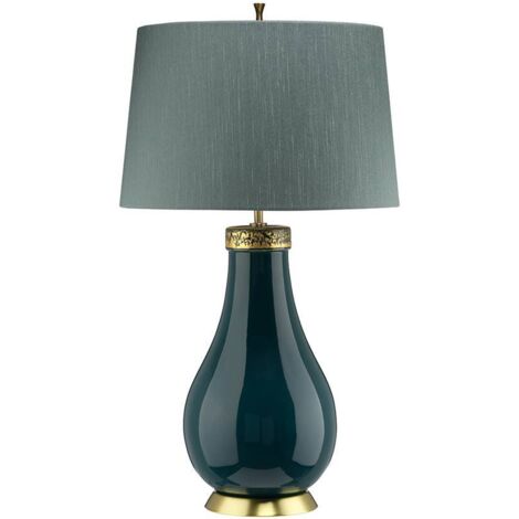 Havering Lampada da Tavolo a 1 Luce Azzurro-Turchese con Ottone Invecchiato