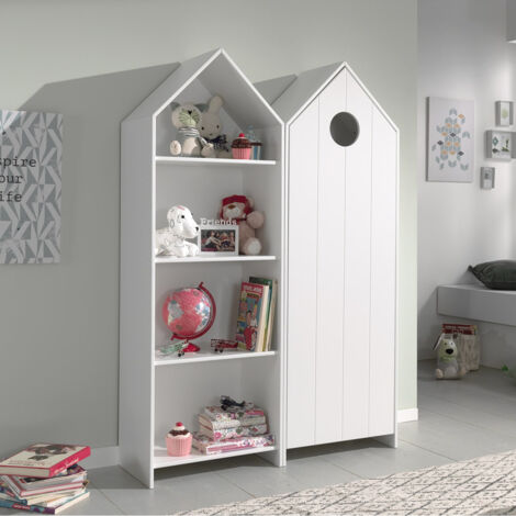 HAVRE - Pack Bibliothèque + Armoire 1 Porte Blanche - Blanc