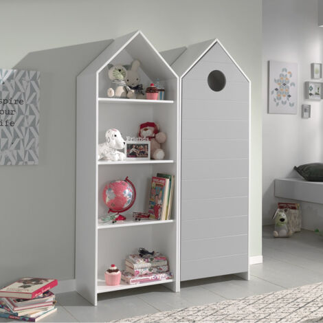 HAVRE - Pack Bibliothèque + Armoire 1 Porte Grise