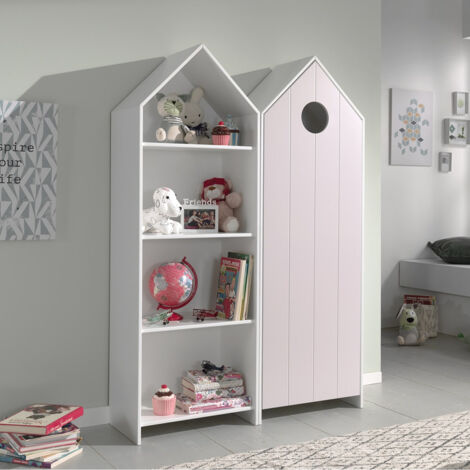 HAVRE - Pack Bibliothèque + Armoire 1 Porte Rose