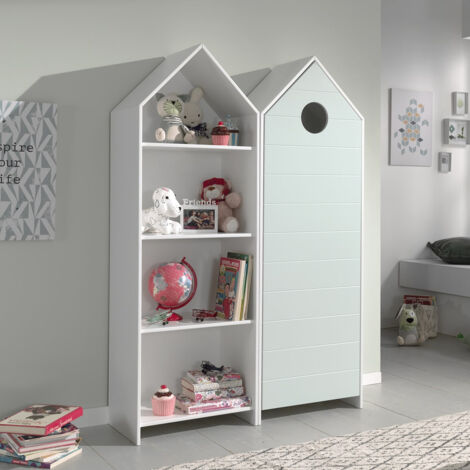 HAVRE - Pack Bibliothèque + Armoire 1 Porte Vert Menthe