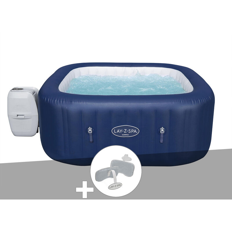 Bestway - Kit spa gonflable Lay-Z-Spa Hawaii carré Airjet 4/6 places + 2 appuie-têtes
