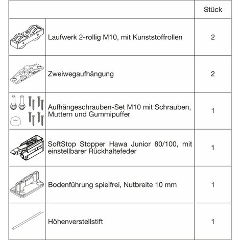 HAWA Junior 100/Z Beschlagset Holz ohne Laufschiene