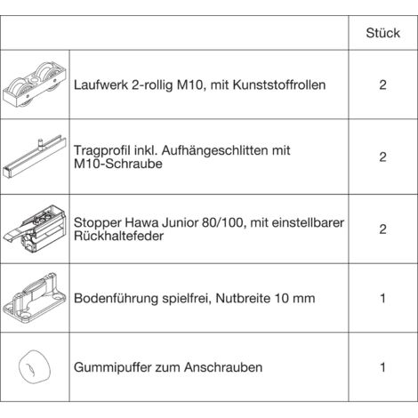 HAWA Junior 80/B Beschlagset Holz ohne Laufschiene