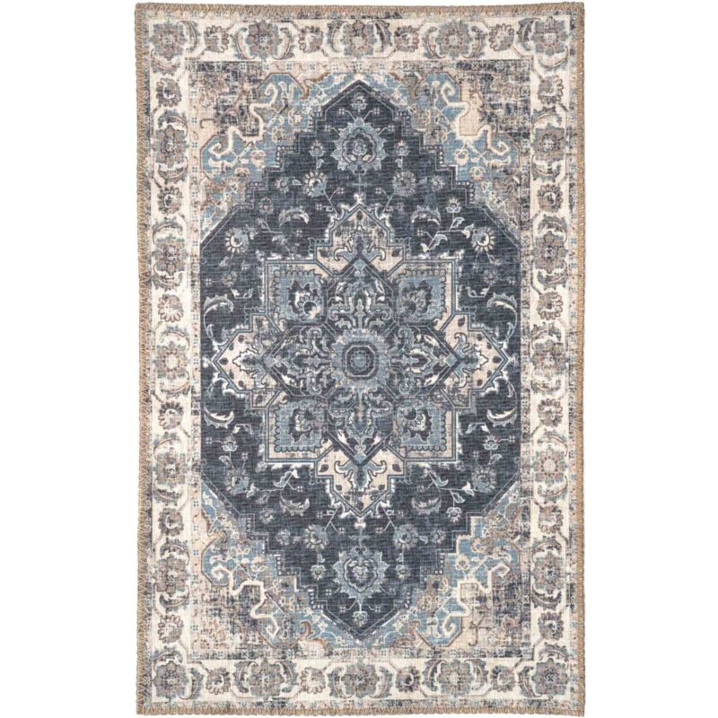 Ebuy24 - Tapis d'entrée vintage 50x80 cm en polyester bleu et beige - faguo