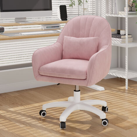Hawthyhome Chaise de bureau, chaise en velours avec coussin, pivotante à 360°, réglable en hauteur, chaise de maquillage, chaise pivotante, pour bureau ou chambre à coucher,Rose