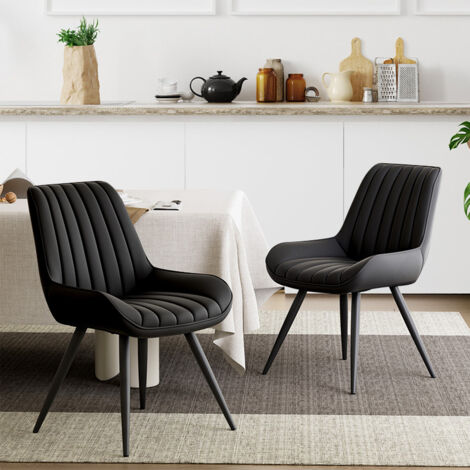 Hawthyhome Esszimmerstühle 2er Set  Polsterstühle mit 5 cm Sitzkissen • künstlicher Stoff Dining Chair • Küchenstuhl mit Rückenlehne • Moderne Sessel • Metallbeine • Schwarz