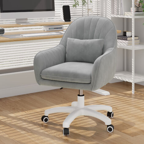 Hawthyhome Homeoffice Stuhl, SamtStuhl mit Kopfkissen, 360° drehbar Höhenverstellbar Bürostuhl ergonomisch, Schminkstuhl Drehstuhl，für Arbeitszimmer Schlafzimmer,bis 150kg belastbar Grau
