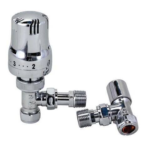 Haxby Angled Thermostatic TRV Chrome Central Heating Radiator, Towel Rail Valve 1/2 - 15mm Designer Valve