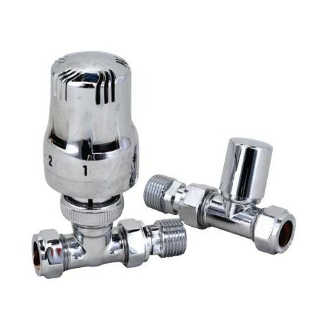 Haxby Straight Thermostatic TRV Chrome Central Heating Radiator, Towel Rail Valve 1/2 - 15mm Designer Valve