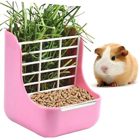 Hay Feeder for Rabbits, 2 in 1 Bowl and Hay Rack Food Dispenser for Guinea Pigs Rabbits Chinchillas Small Pets (Pink)