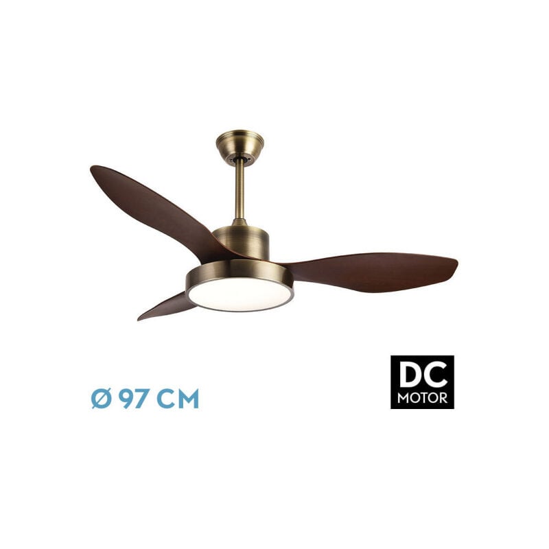 Fabrilamp - hayate Ventilateur dc- couleur cuir avec three pales couleur chêne avec 6 vitesses réglables avec 3 températures ofLight Télécommande