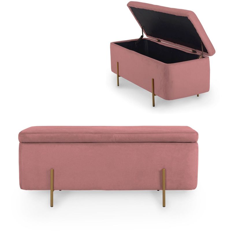 mobilier deco - hayden ii banquette coffre de rangement en velours rose et pieds dores rose