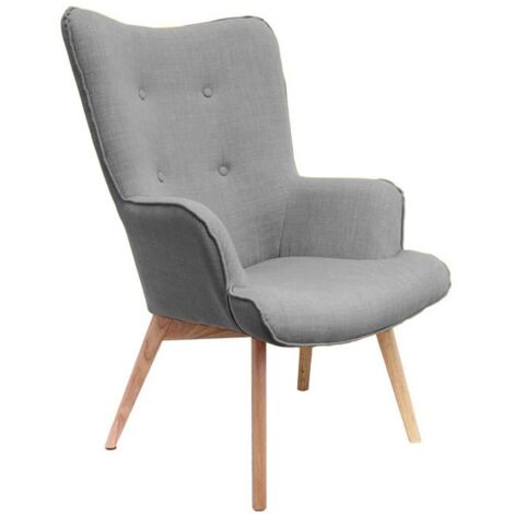 HAYNA - Fauteuil Gris et Piétement Naturel