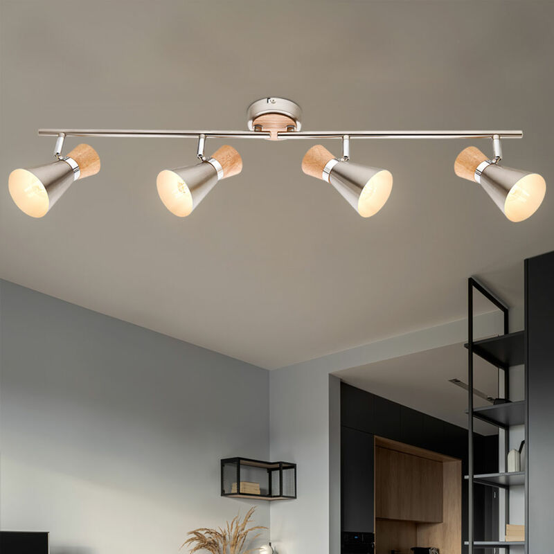 

Lámpara de techo, haz de luz, foco de madera para sala de estar, ajustable en un juego que incluye bombillas LED