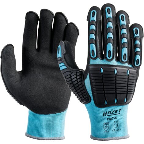 HAZET 1987-6 GANTS DE MÉCANICIEN EN EN TPR POUR DOIGTS ET DOS DE LA MAIN NOIR/BLEU TAILLE L